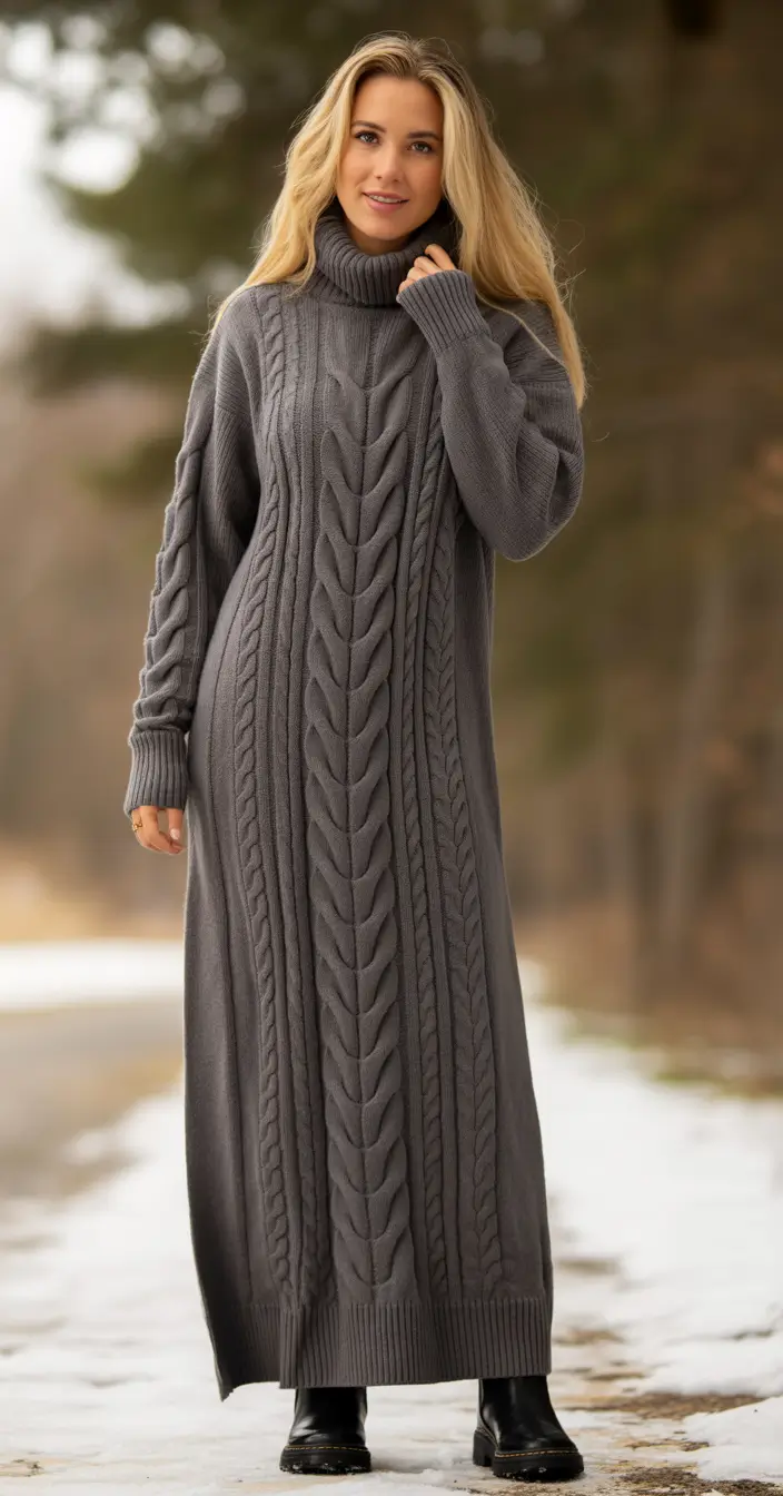 Winter 2025 2026 comfy outfit ideas Charcoal Knit Maxi