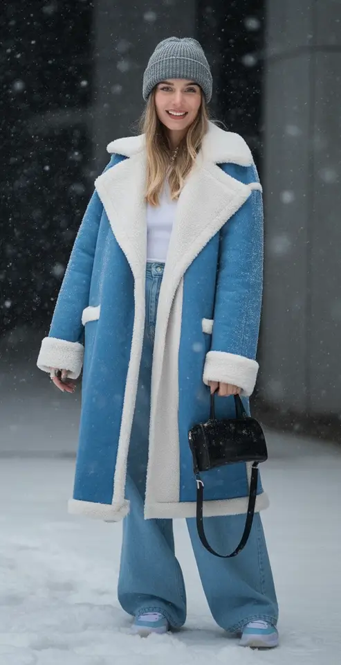 Winter 2025 2026 comfy outfit ideas Shearling Coat Statement