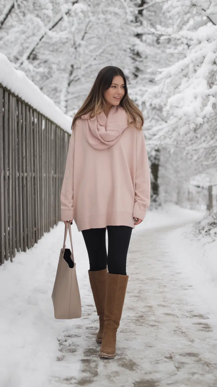 Winter 2025 2026 comfy outfit ideas Soft Pink Layers