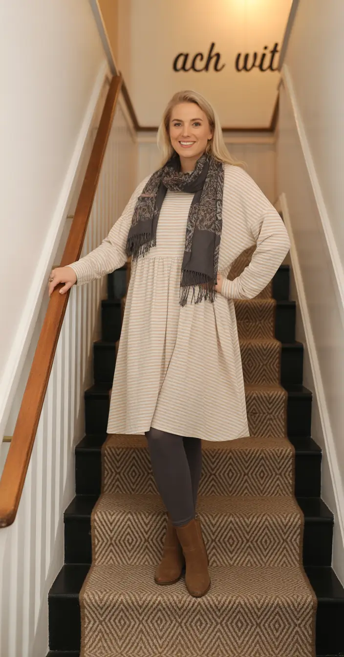 Winter 2025 2026 comfy outfit ideas Striped Dress Comfort