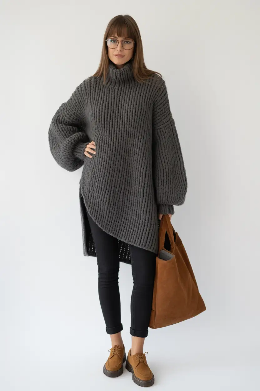Winter 2025 2026 comfy outfit ideas Chunky Charcoal Knit