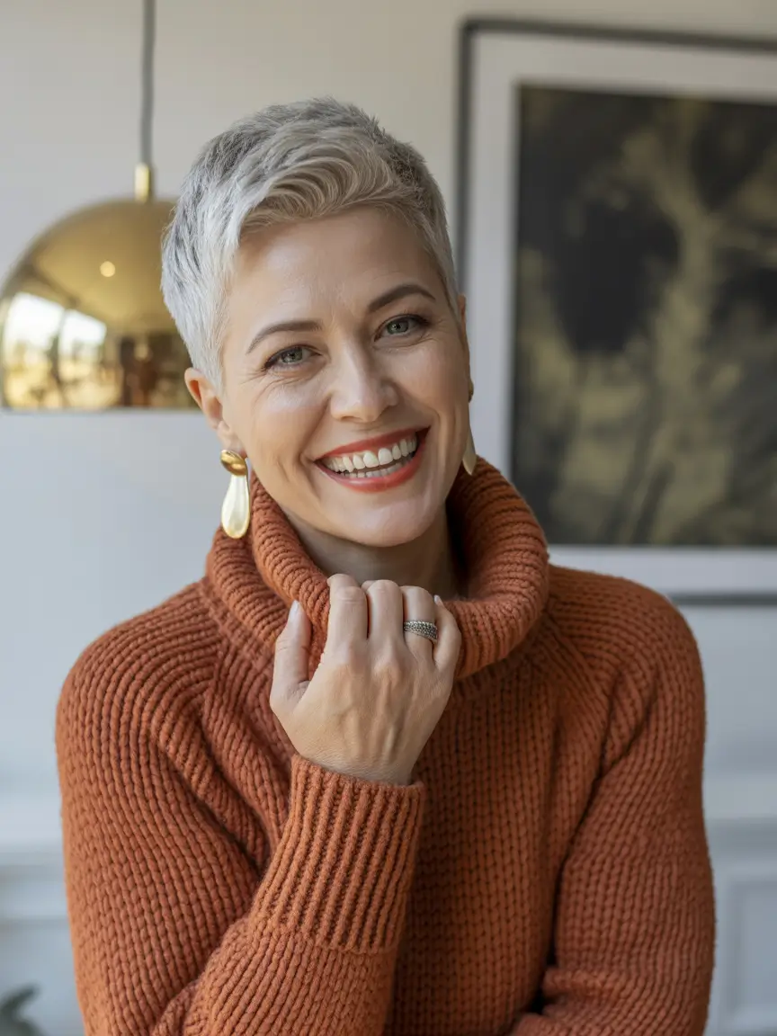 Winter 2025–2026 Haircuts and Color Ideas Playful Silver Pixie