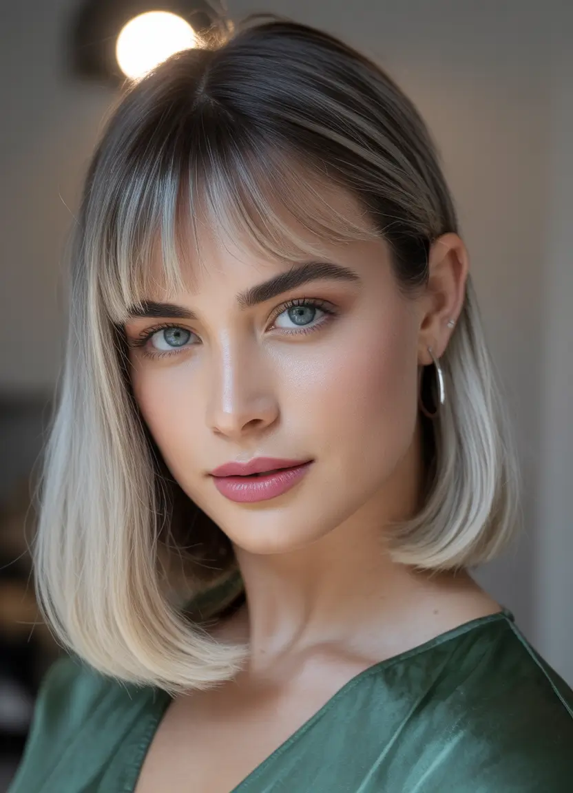 Winter 2025–2026 Haircuts and Color Ideas Blonde Bob with Baby Bangs