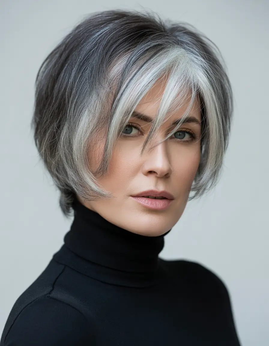 Winter 2025–2026 Haircuts and Color Ideas Silver-Edged Bob