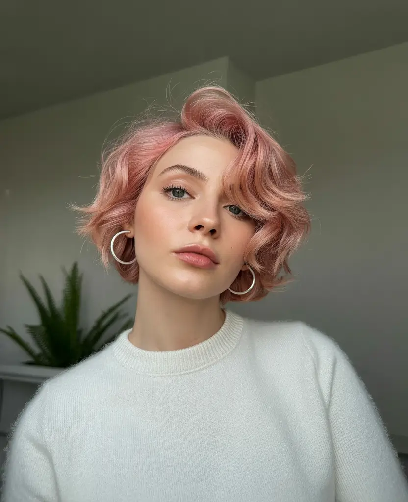 Winter 2025–2026 Haircuts and Color Ideas Soft Pink Tousled Bob