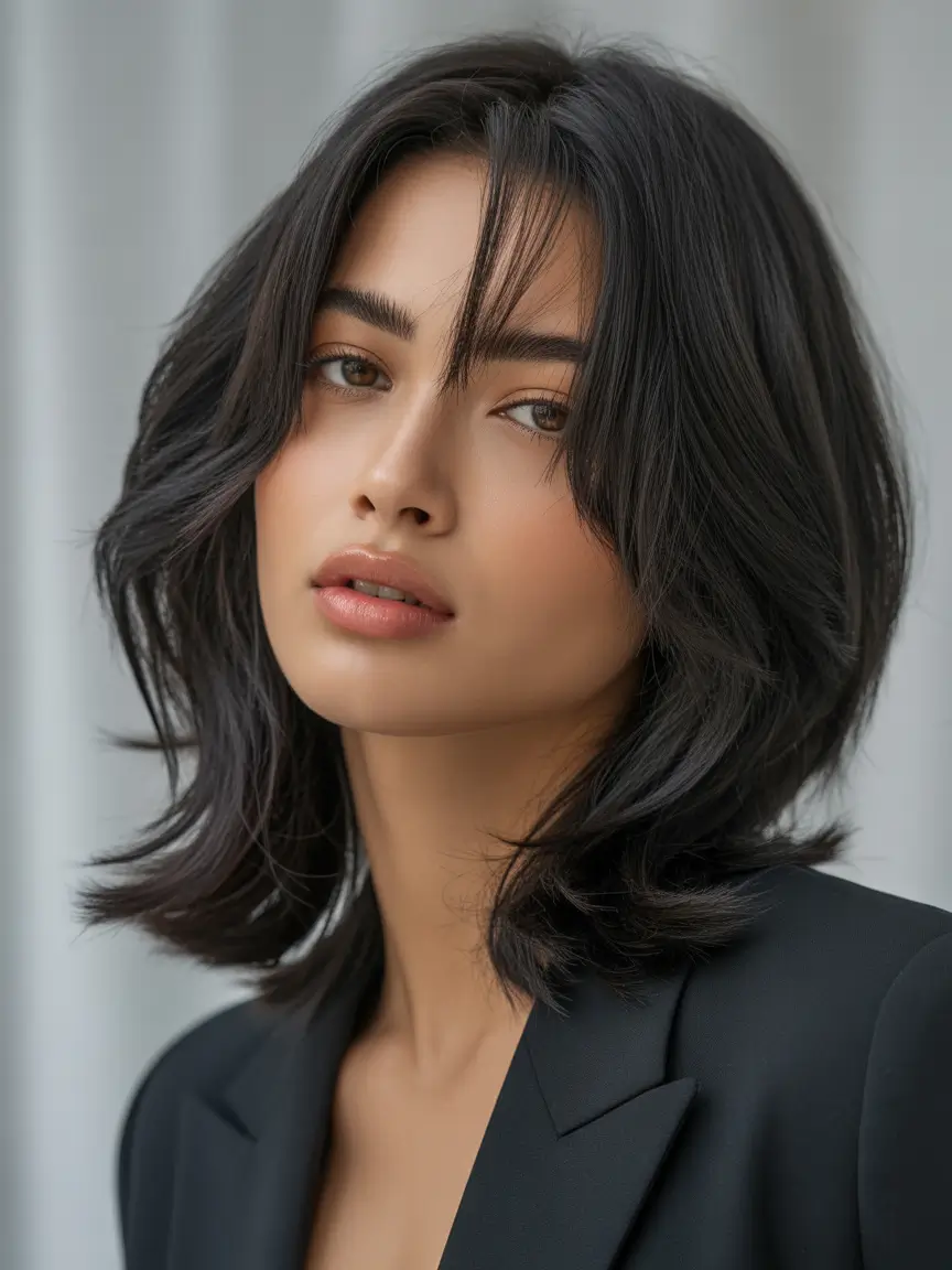 Winter 2025–2026 Haircuts and Color Ideas Layered Shag with Wispy Bangs