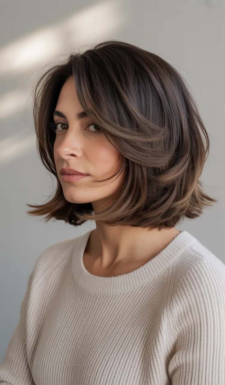 Winter 2025–2026 Haircuts and Color Ideas Textured Brunette Bob