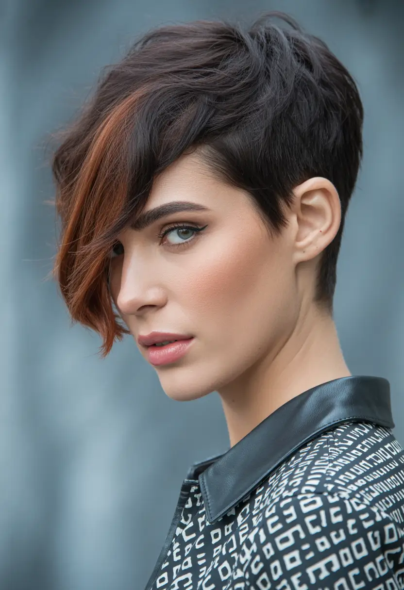 Winter 2025–2026 Haircuts and Color Ideas Textured Pixie with Copper Highlights