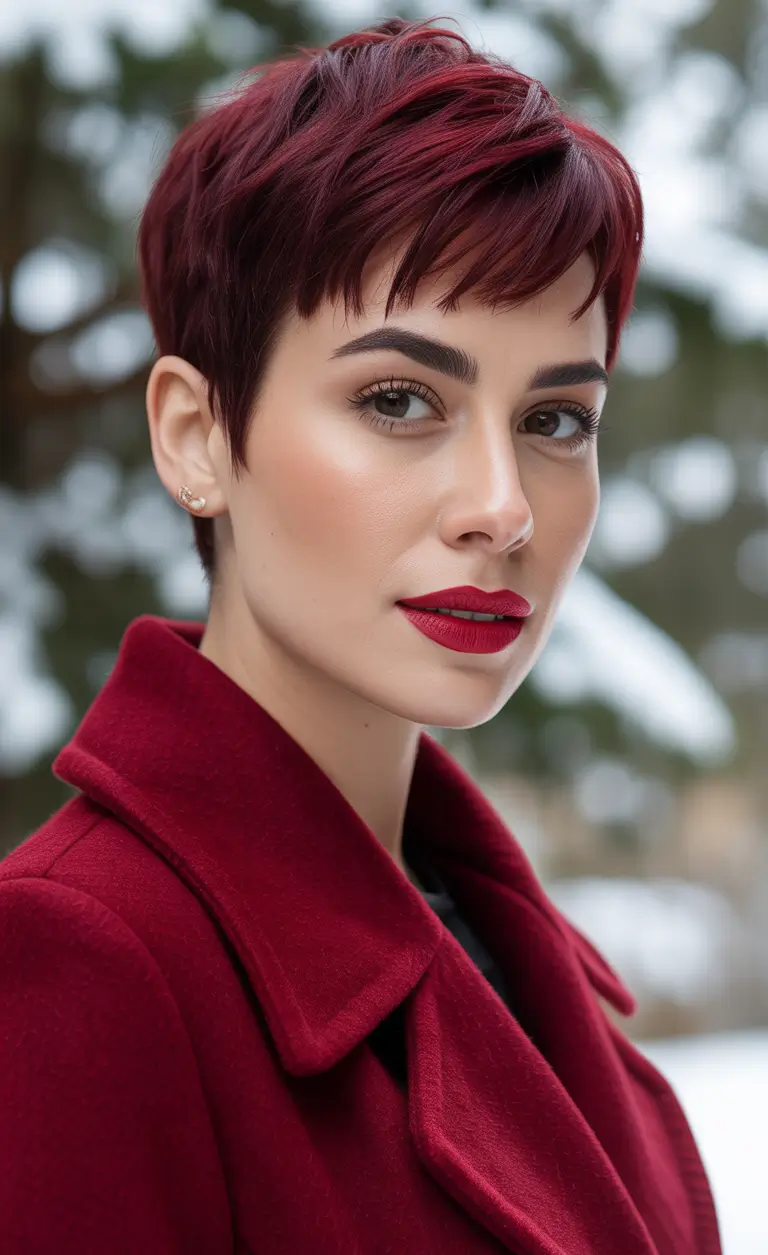 Winter 2025–2026 Haircuts and Color Ideas Crimson Chic Crop