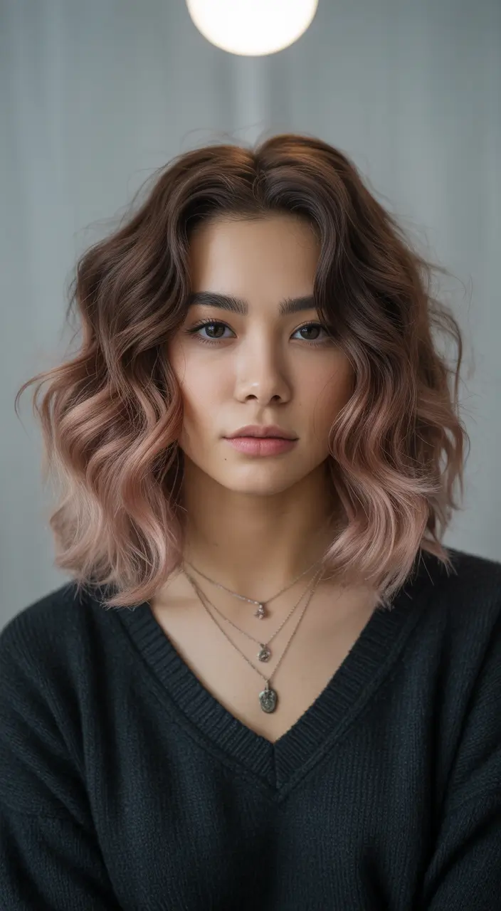 Winter 2025–2026 Haircuts and Color Ideas Rose Gold Waves