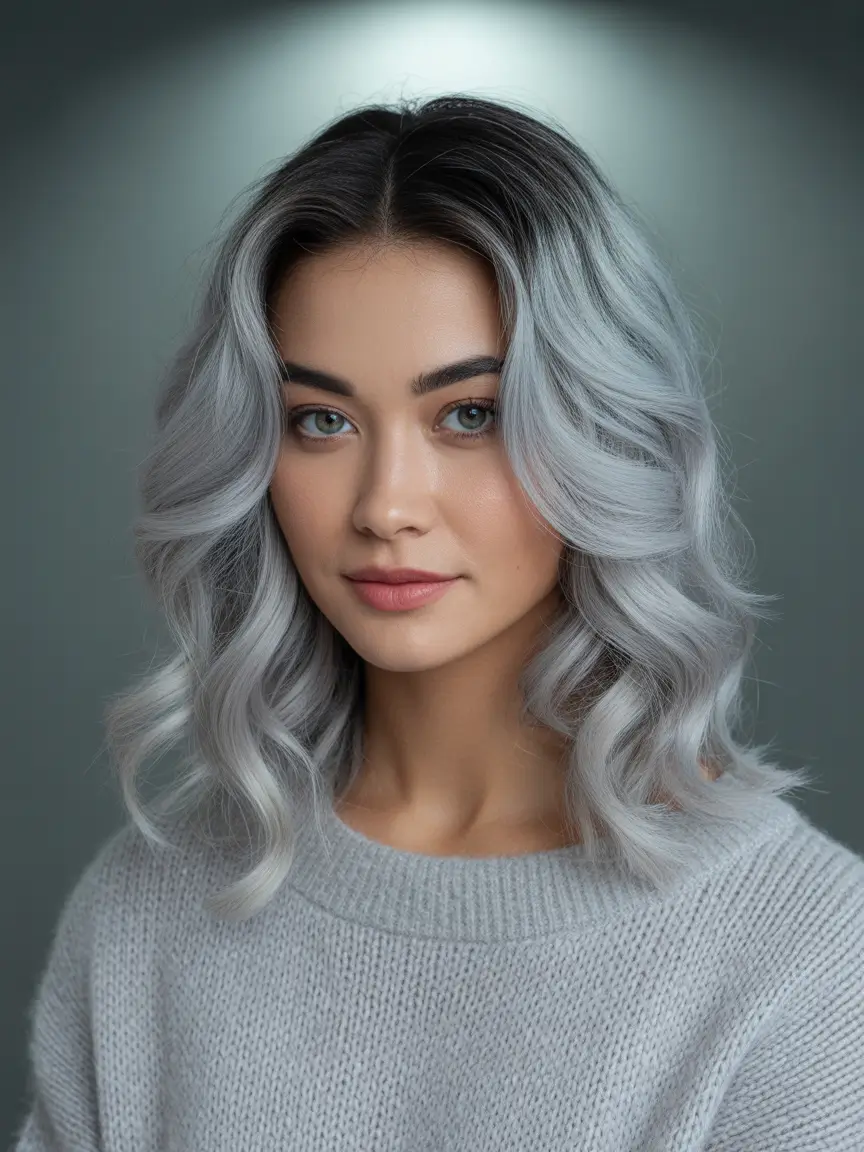 Winter 2025–2026 Haircuts and Color Ideas Silver Frosted Curls