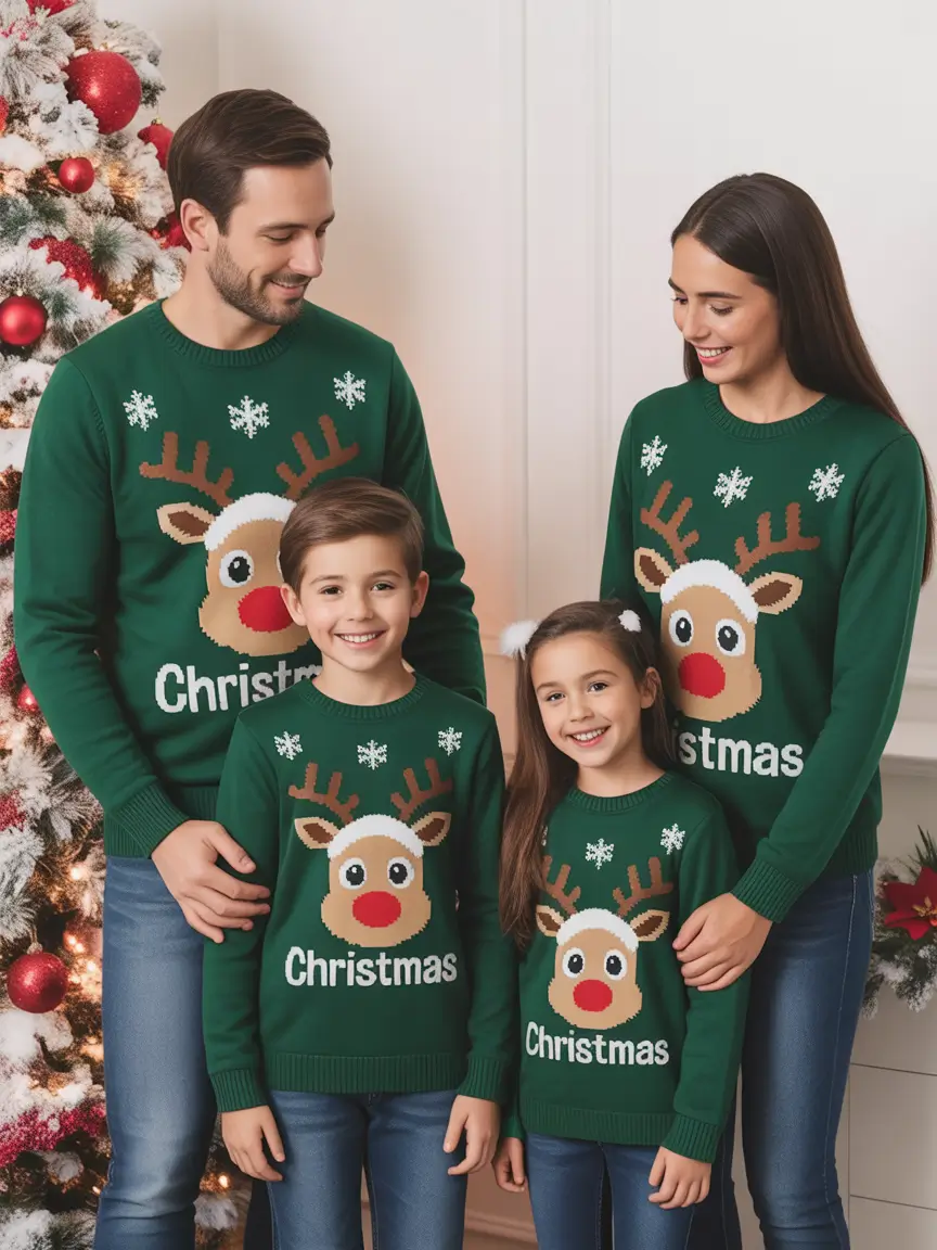 Winter 2025/2026 Family Photo Outfits Ideas Playful Green Sweaters