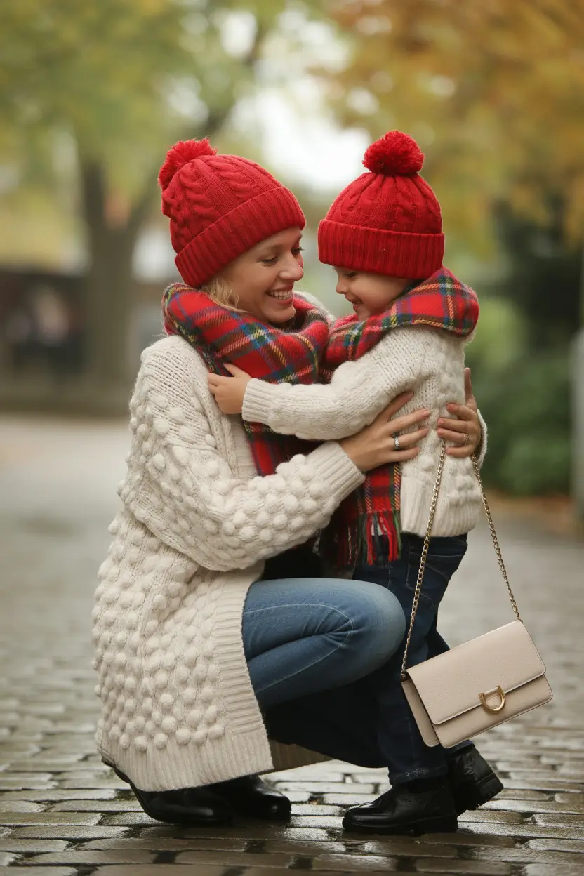 Winter 2025/2026 Family Photo Outfits Ideas Mother-Daughter Red Accents