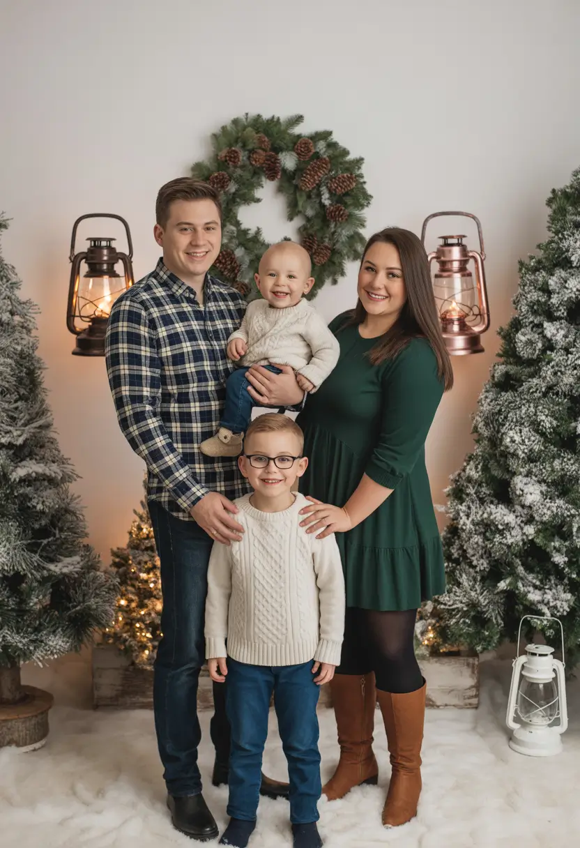 Winter 2025/2026 Family Photo Outfits Ideas Classic Green and Cream Mix