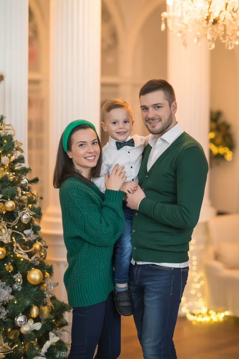 Winter 2025/2026 Family Photo Outfits Ideas Emerald Green Indoor Glow
