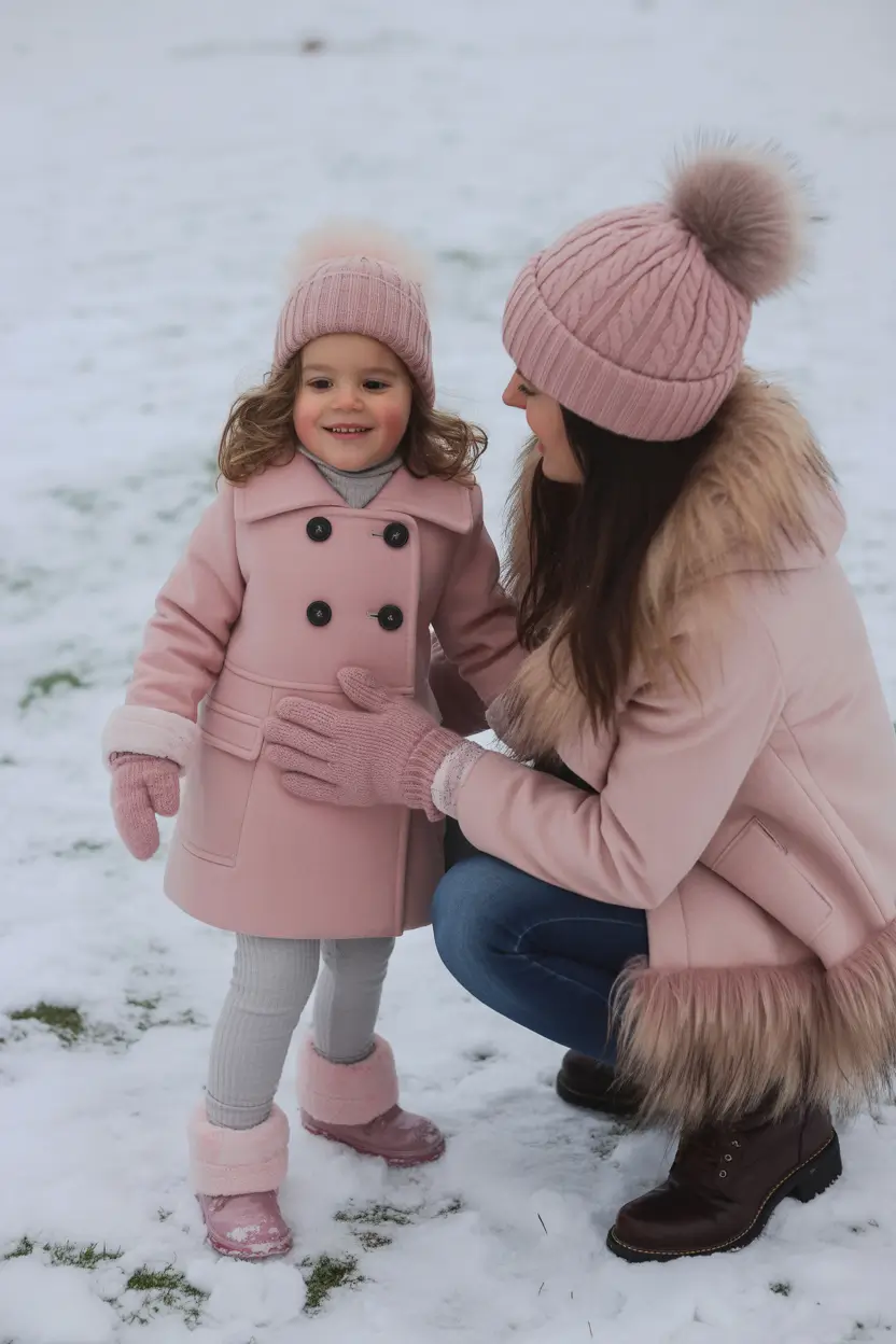 Winter 2025 2026 Family Photo Outfits Ideas Blush Pink Snow Inspiration