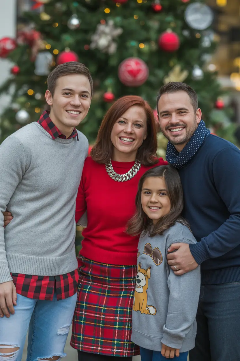 Winter 2025/2026 Family Photo Outfits Ideas Classic Red and Plaid Inspiration