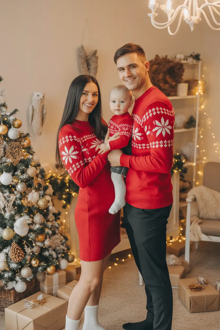 Winter 2025/2026 Family Photo Outfits Ideas Festive Red Knits