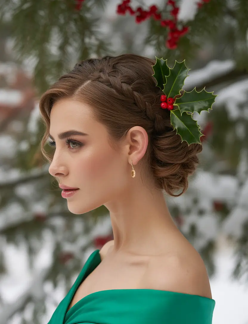 Winter 2025–2026 Formal Hairstyle Inspiration Braided Holiday Crown with Festive Touch