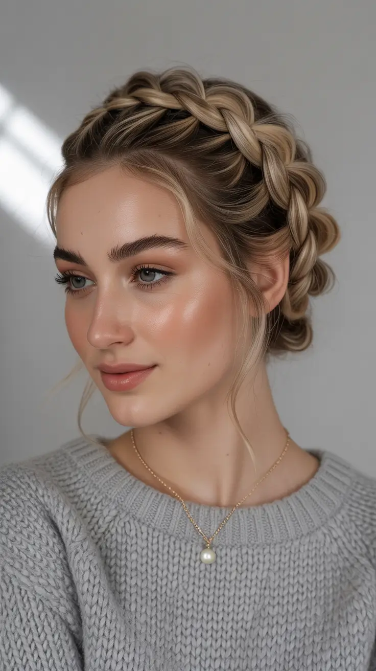 Winter 2025–2026 Formal Hairstyle Inspiration Milkmaid Crown Braid with Soft Strands