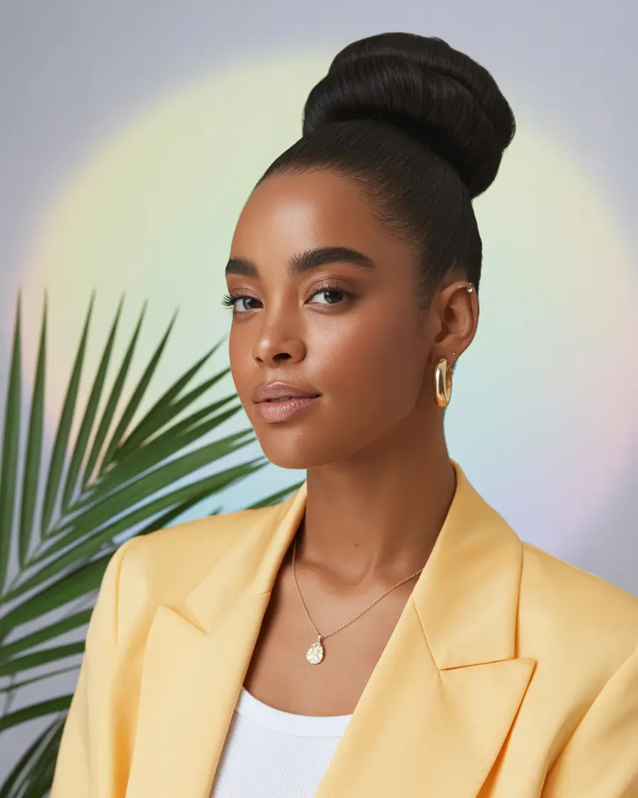 Winter 2025–2026 Formal Hairstyle Inspiration Sleek Top Knot with Modern Elegance