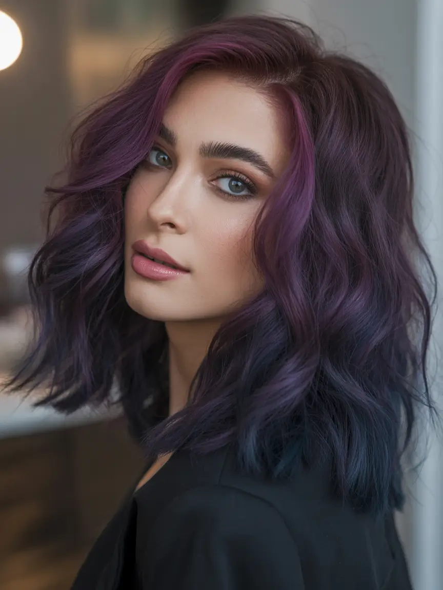 Winter 2025–2026 Hair Colors Highlights Dark Plum Waves