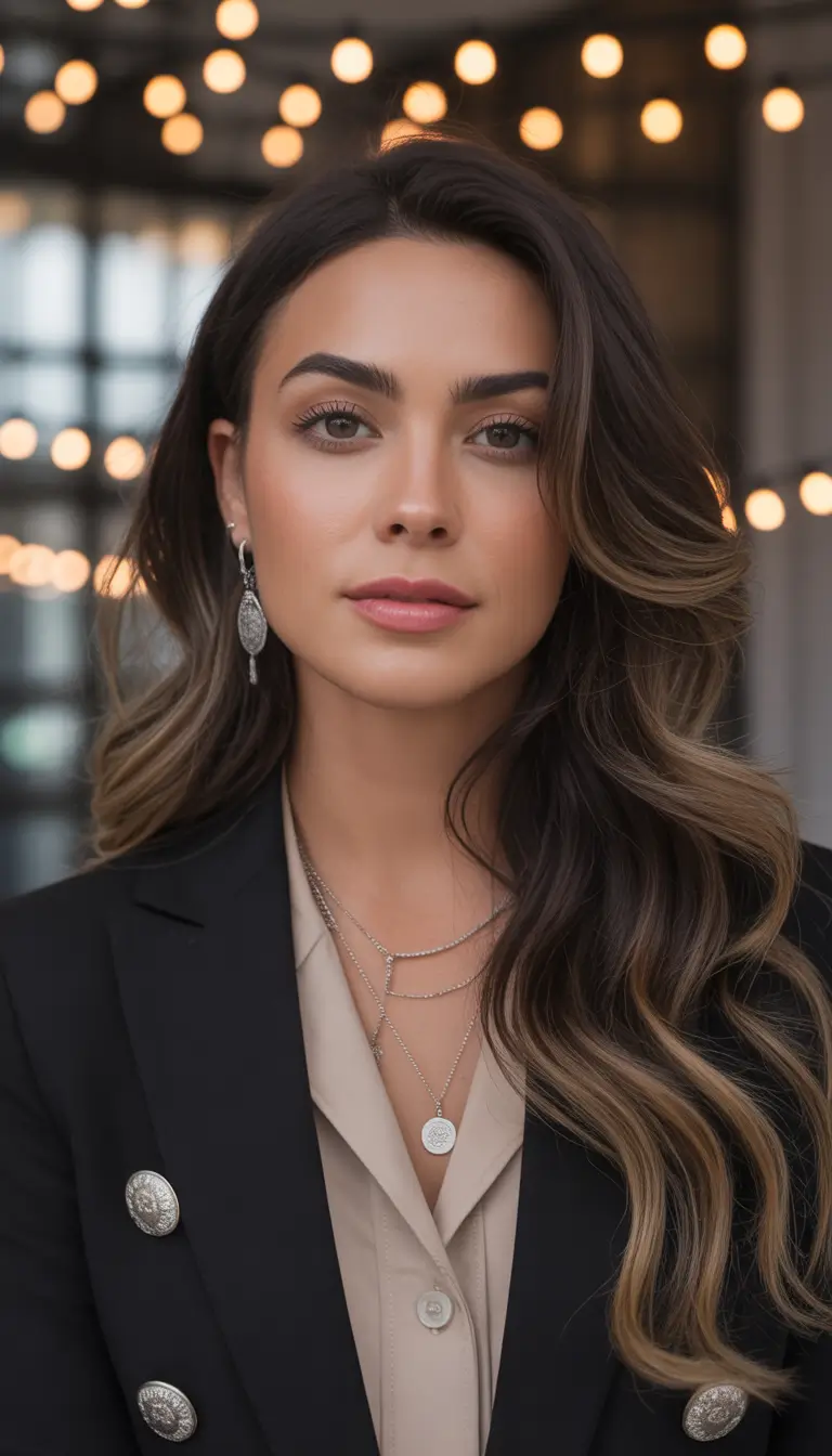 Winter 2025–2026 Hair Colors Highlights Elegant Brunette with Golden Ends