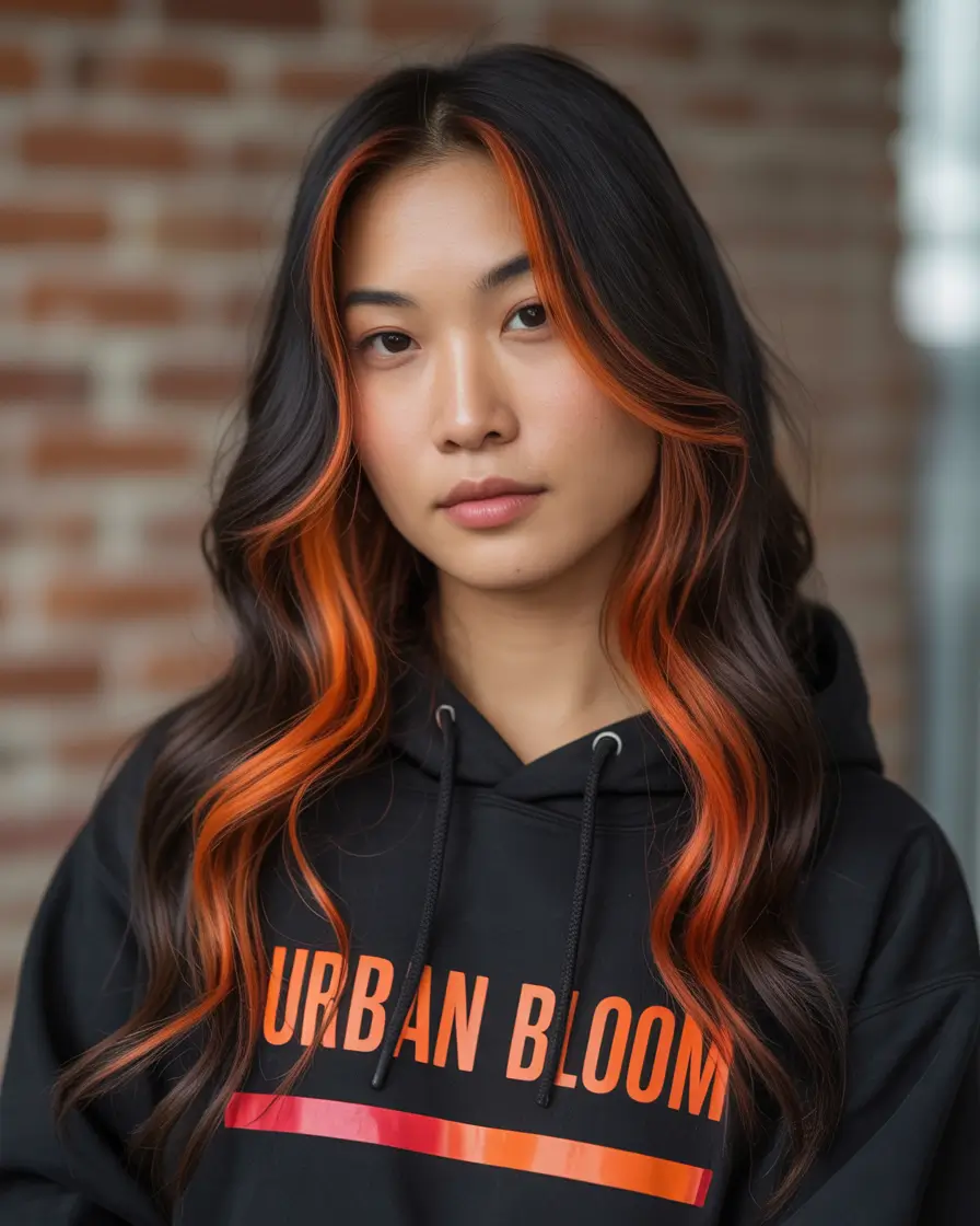 Winter 2025–2026 Hair Colors Highlights Fiery Orange Face-Framing Highlights