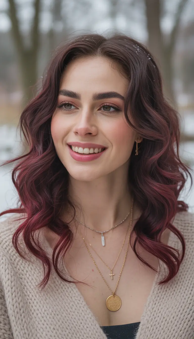 Winter 2025–2026 Hair Colors Highlights Velvety Burgundy Waves