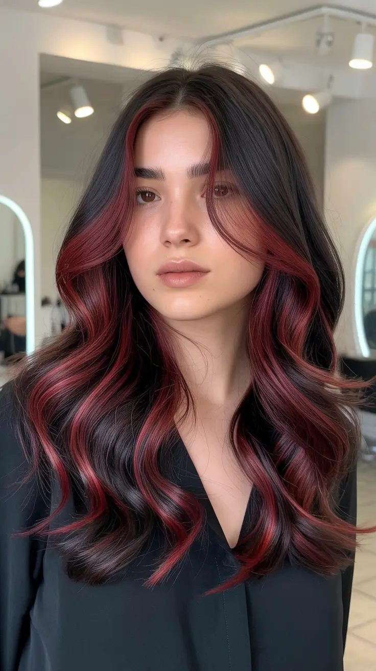 Winter 2025–2026 Hair Colors Highlights Deep Red Waves