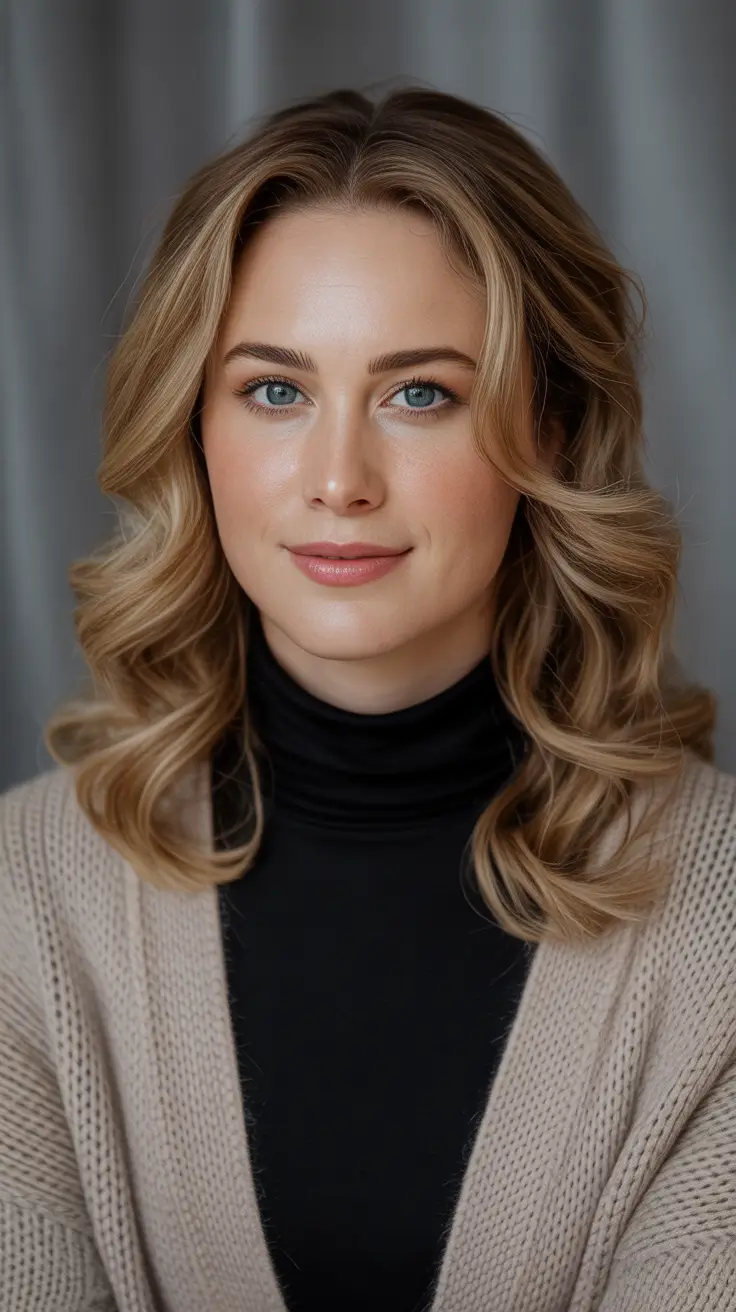 Winter 2025–2026 Haircuts for Round Face Shapes Classic Mid Length Waves with Face Framing