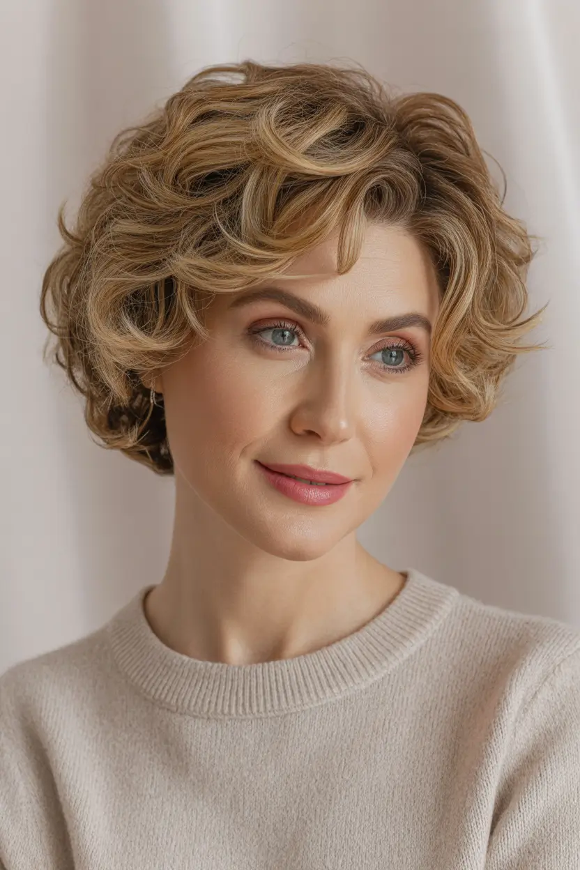 Winter 2025–2026 Haircuts for Round Face Shapes Short Curly Bob with Tousled Volume