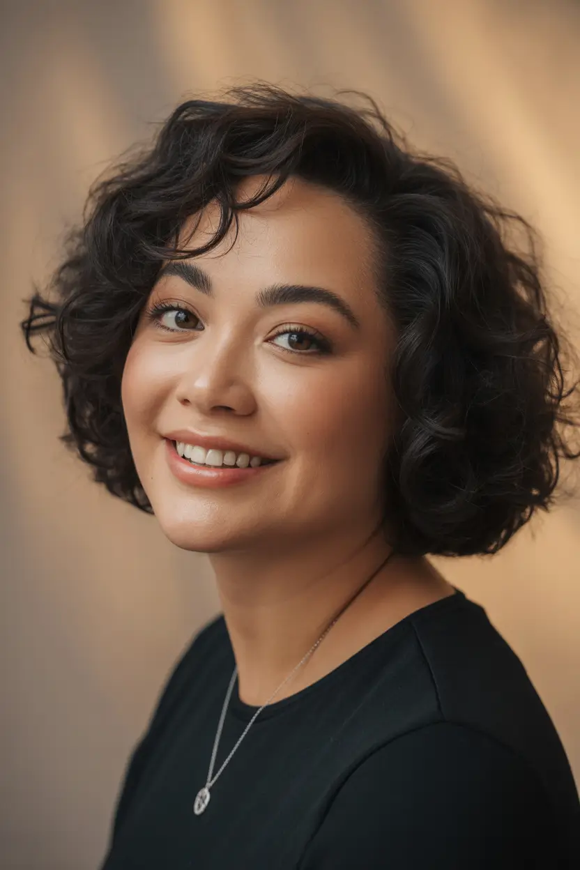 Winter 2025–2026 Haircuts for Round Face Shapes Curly Lob with Defined Ringlets