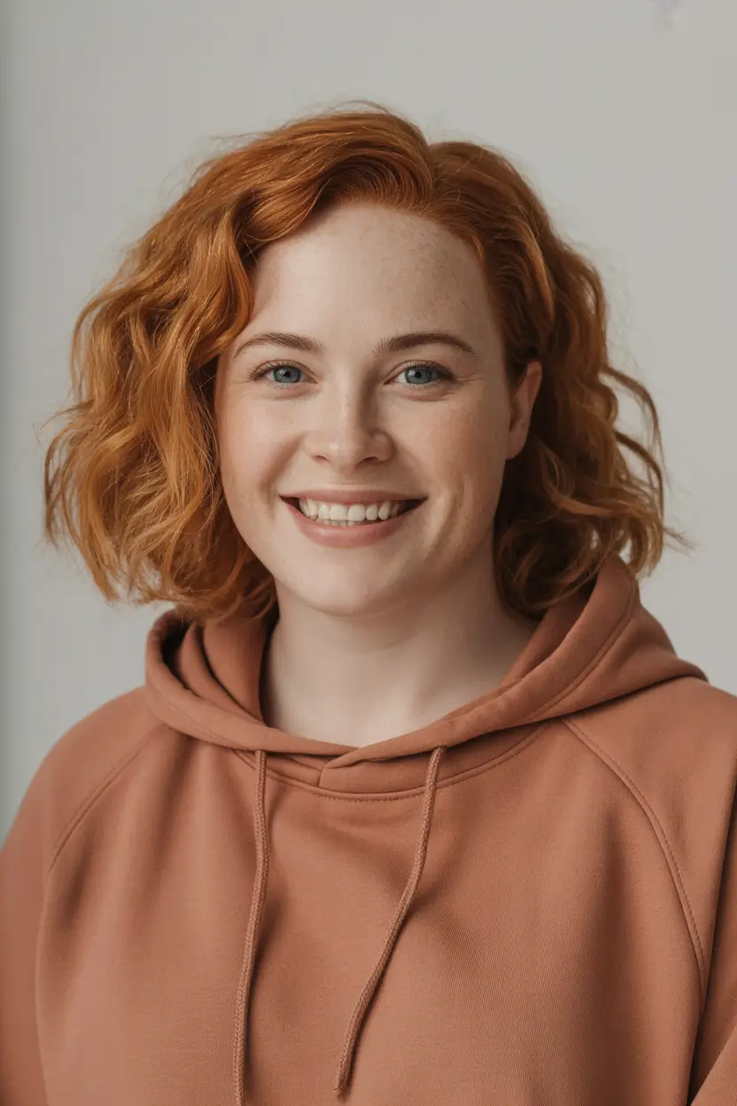 Winter 2025–2026 Haircuts for Round Face Shapes Playful Red Bob with Loose Waves