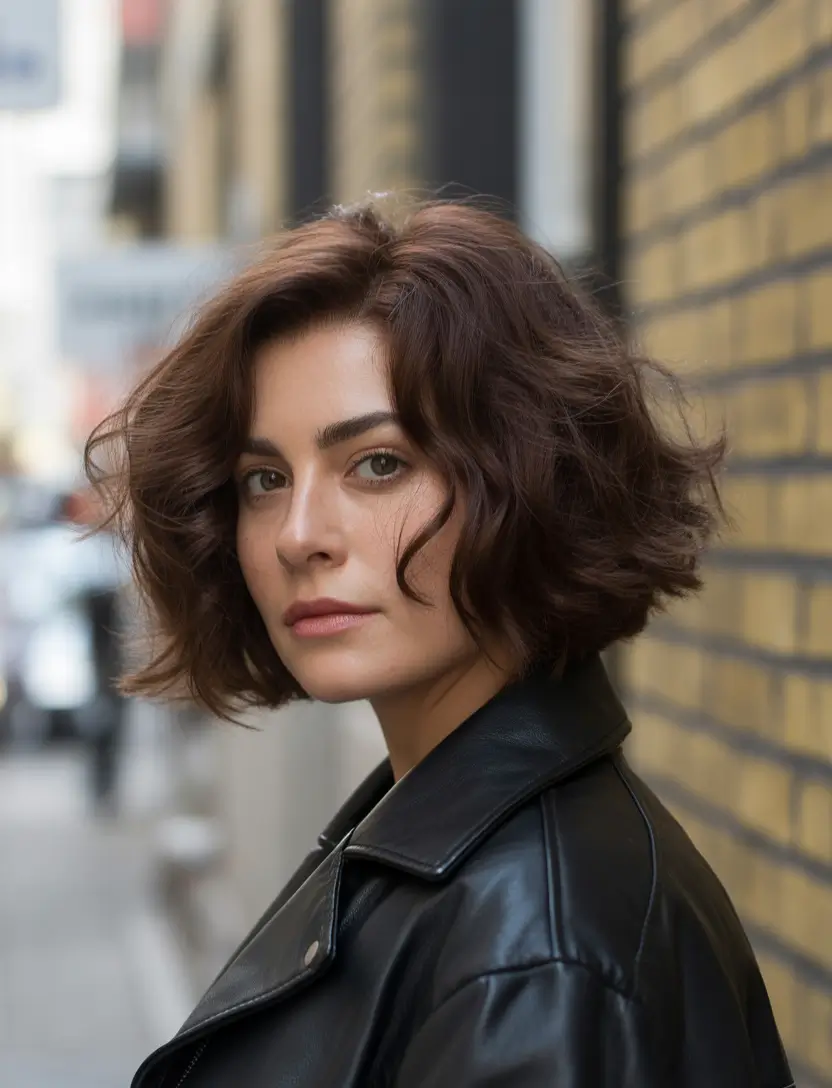 Winter 2025–2026 Haircuts for Round Face Shapes Wavy Bob with Side Part