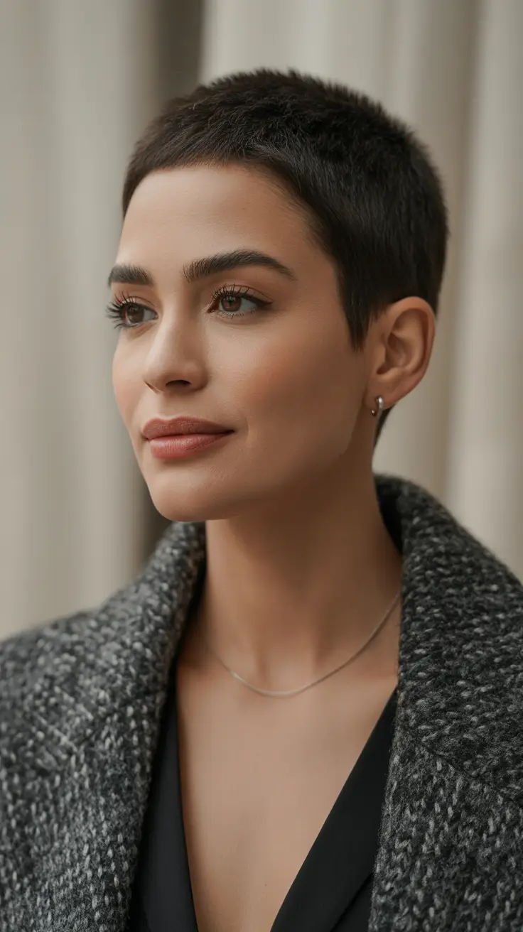 Winter 2025–2026 Haircuts for Round Face Shapes Ultra Short Buzz Cut