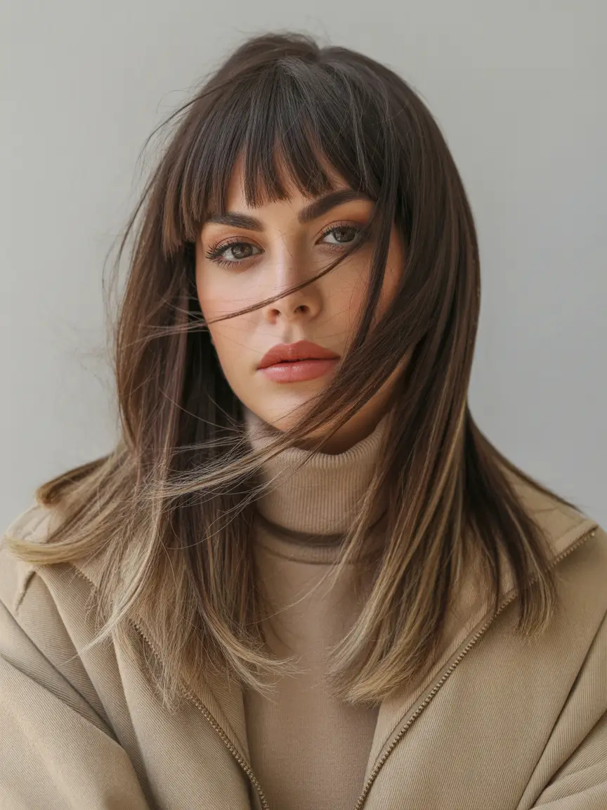Winter 2025–2026 Haircuts for Round Face Shapes Long Straight Hair with Full Bangs