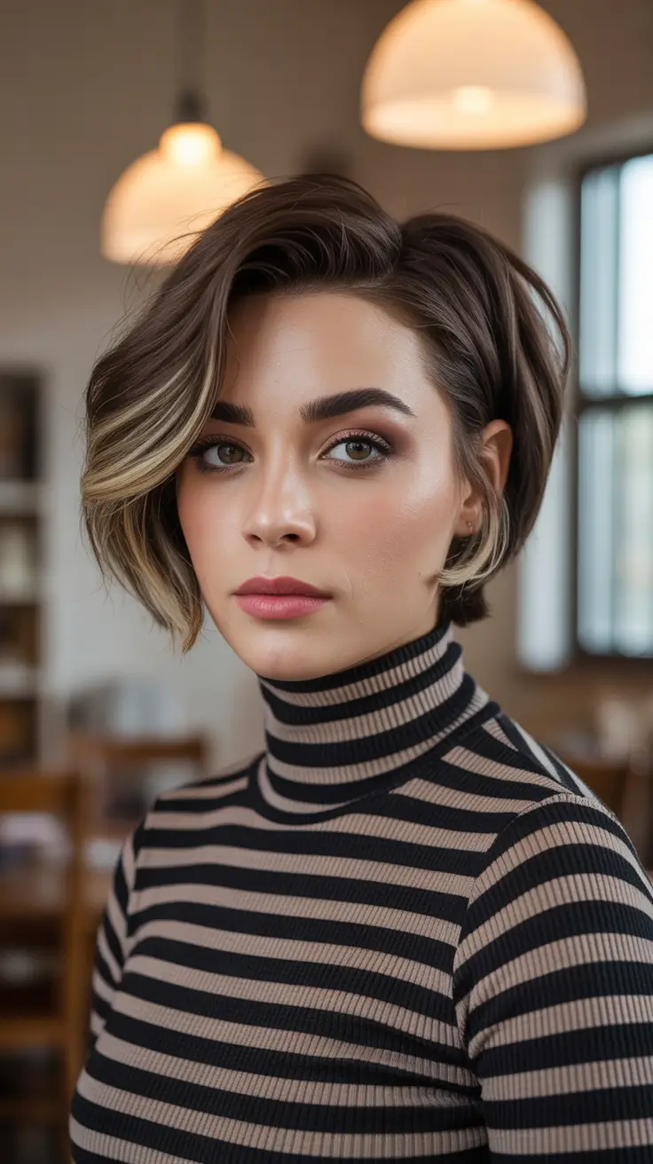 Winter 2025–2026 Haircuts for Round Face Shapes Short Bob with Bold Highlights