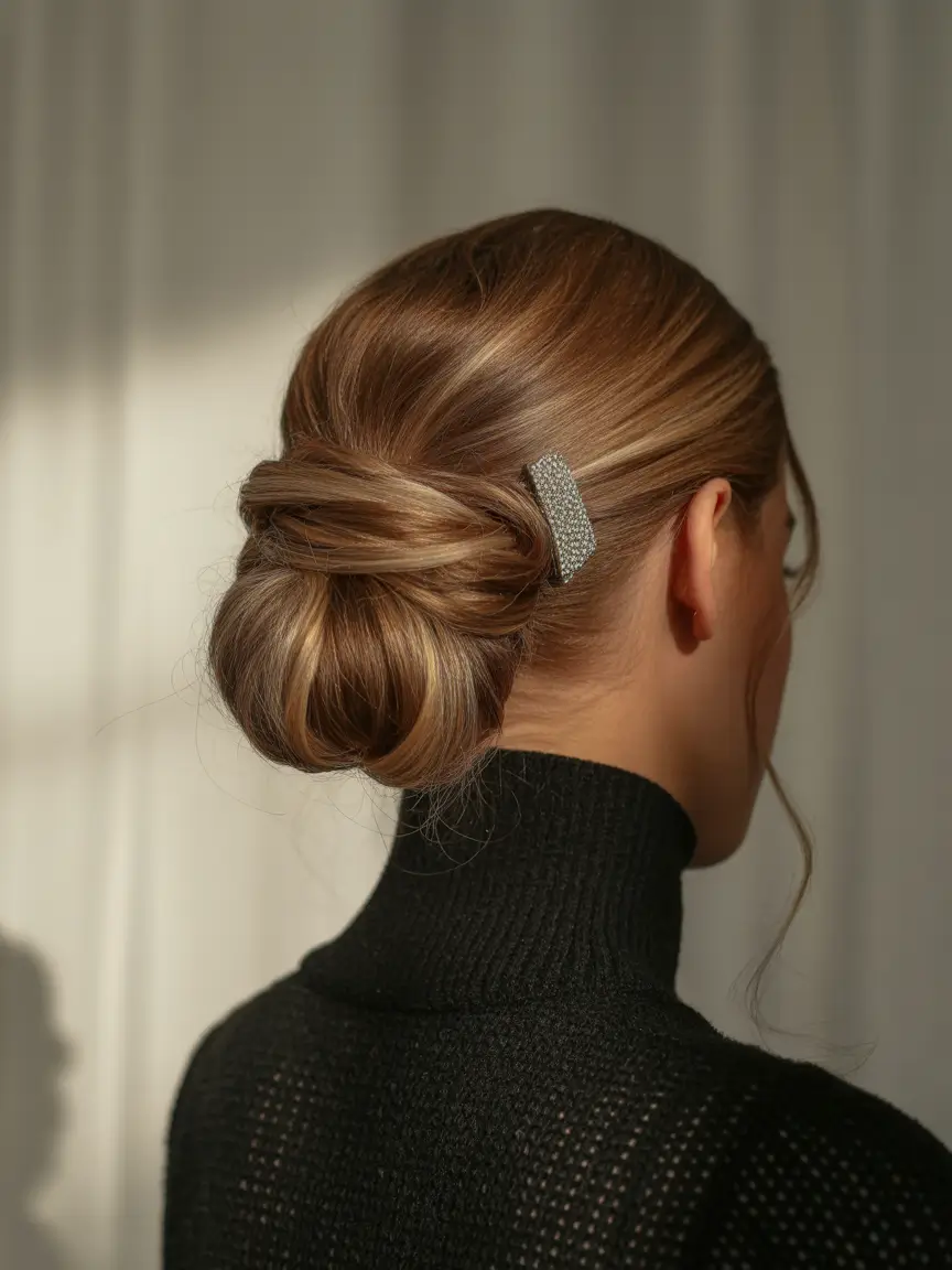 Winter 2025–2026 Hairstyles Ideas Low Twisted Bun