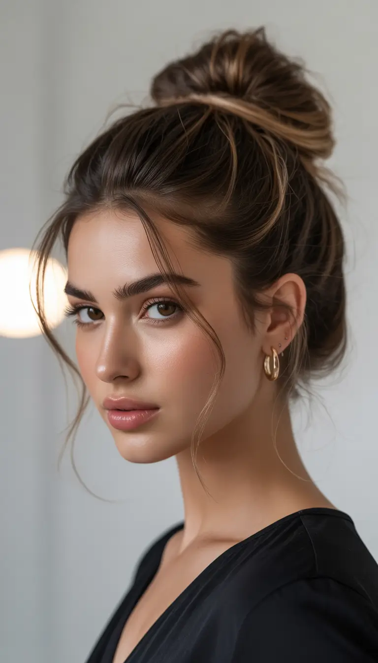 Winter 2025–2026 Hairstyles Ideas Textured Top Knot