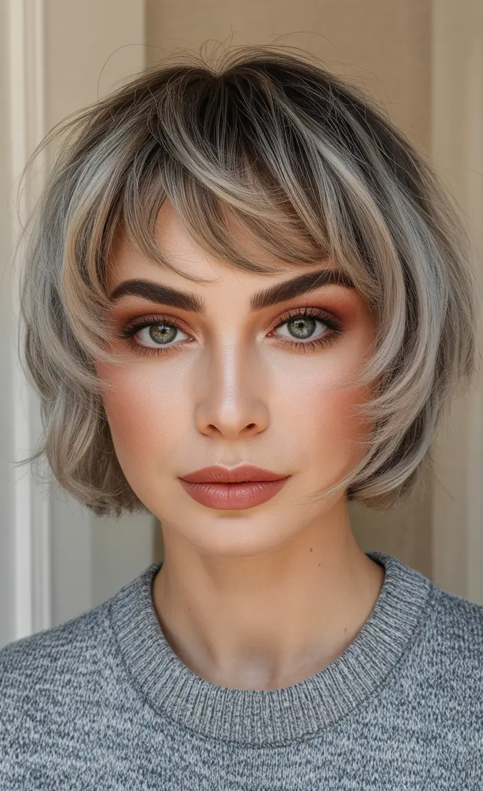 winter bob haircuts ideas 2025 2026 Textured Bob with Wispy Bangs