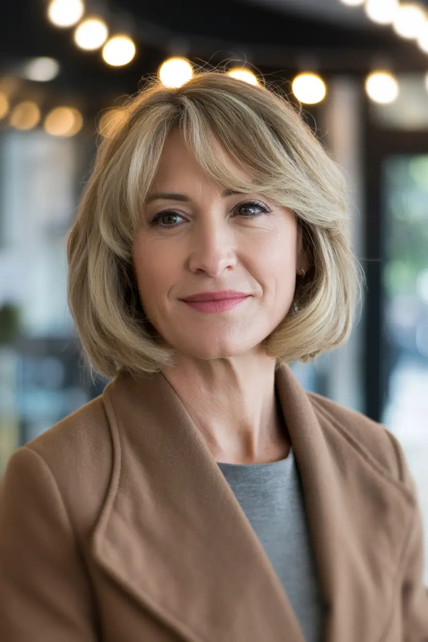 winter bob haircuts ideas 2025 2026 Textured Bob with Curtain Fringe