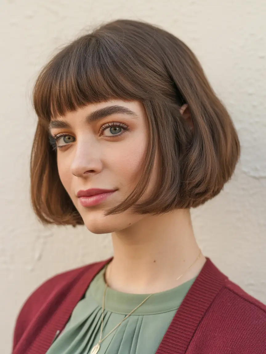 winter bob haircuts ideas 2025 2026 Classic Bob with Blunt Fringe