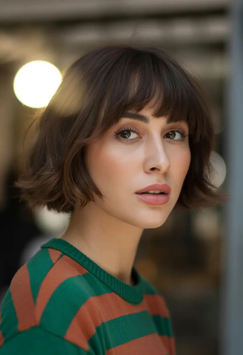 winter bob haircuts ideas 2025 2026 French-Inspired Bob with Blunt Bangs
