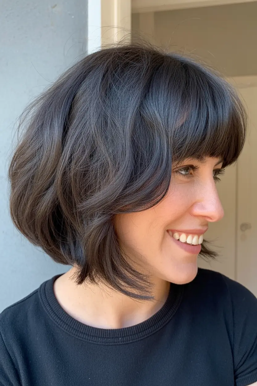 winter bob haircuts ideas 2025 2026 Textured Brunette Bob with Volume