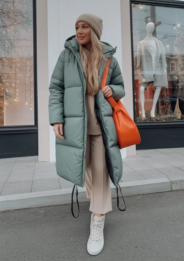 Winter Capsule Wardrobe for Women 2025-2026 Sporty Puffer with a Pop of Orange