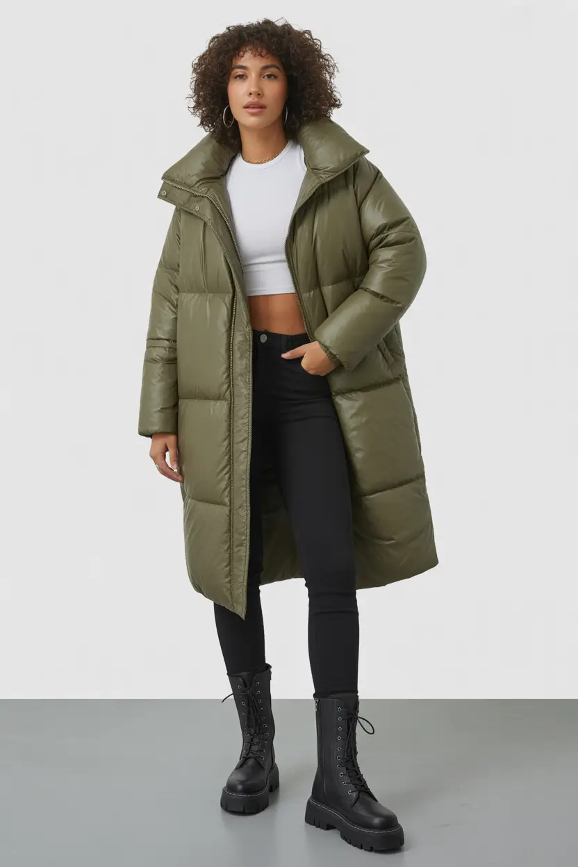 Winter Capsule Wardrobe for Women 2025-2026 Military Green Puffer with Combat Boots