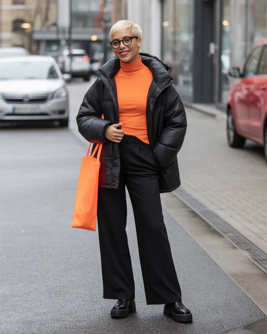 Winter Capsule Wardrobe for Women 2025-2026 Orange Pops in Black Basics