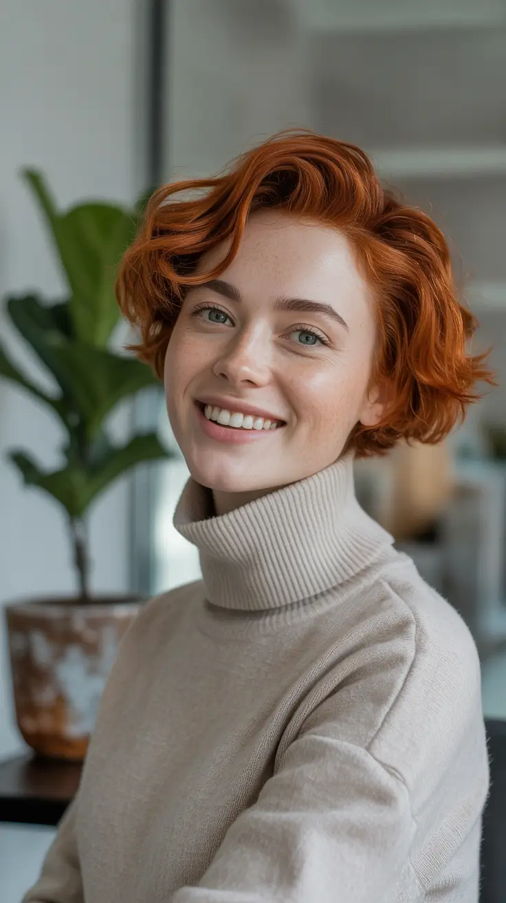 Winter Haircuts 2025–2026 Short Curly Bob with Red Spice