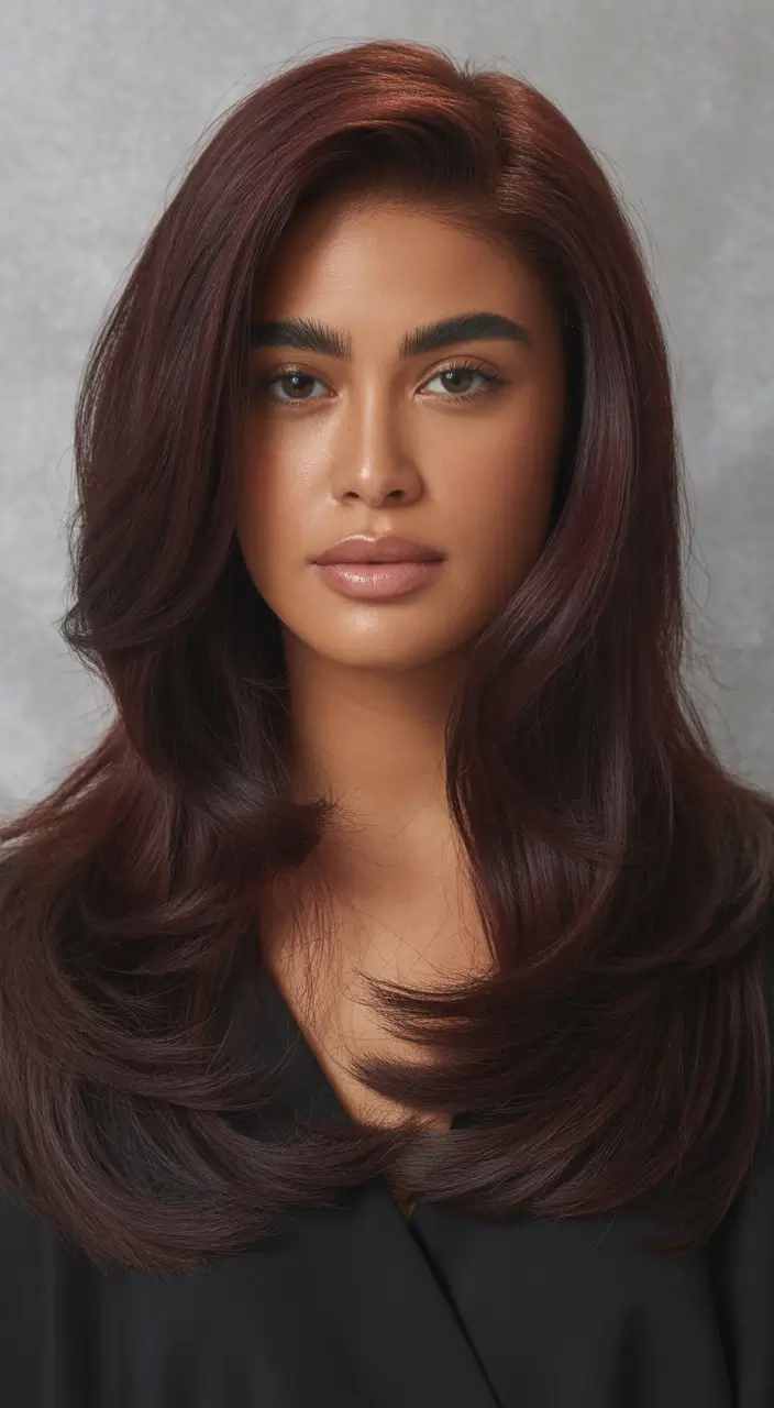 Winter Haircuts 2025–2026 Rich Long Burgundy Layers